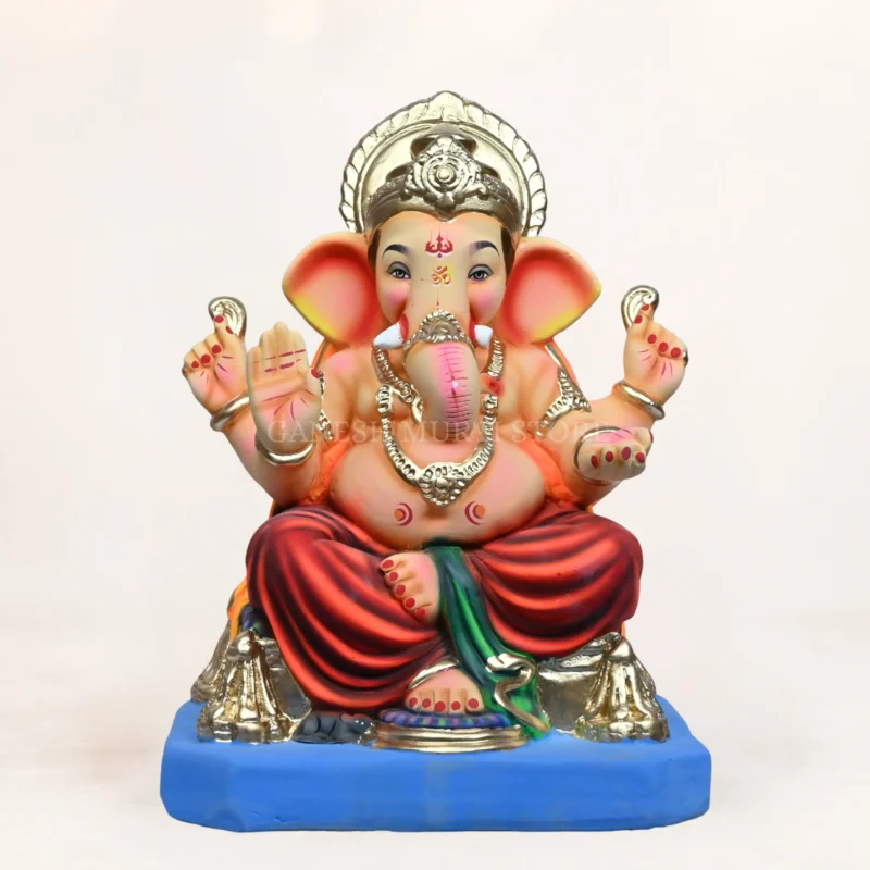 Philips Orange Dhoti 15 Inch Eco Friendly Ganpati Idol handcrafted from natural Shadu clay for Ganesh Chaturthi.