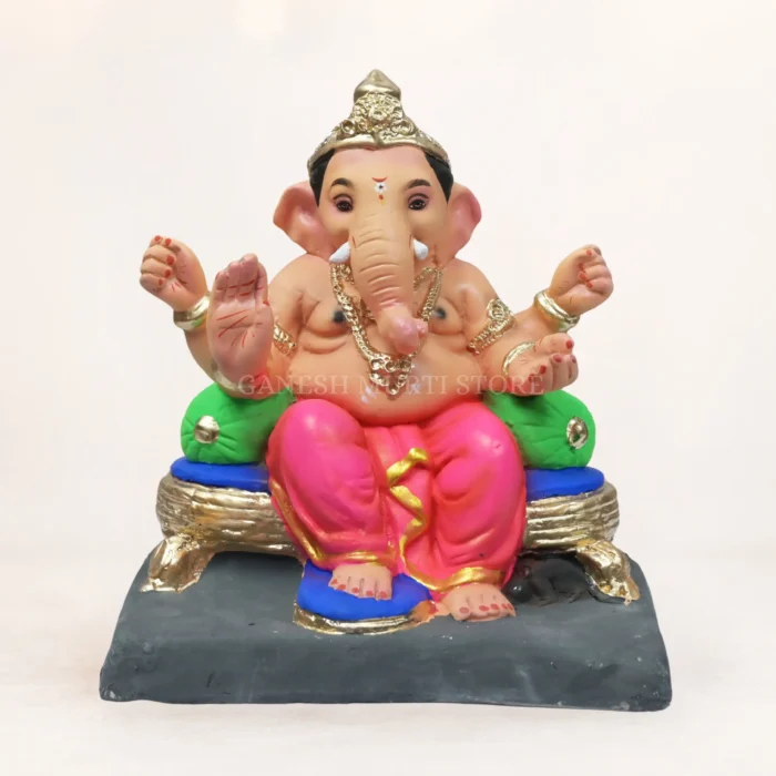 12 inch Clay Ganpati Idol handcrafted from eco-friendly clay with vibrant multicolor finish for Ganesh Chaturthi