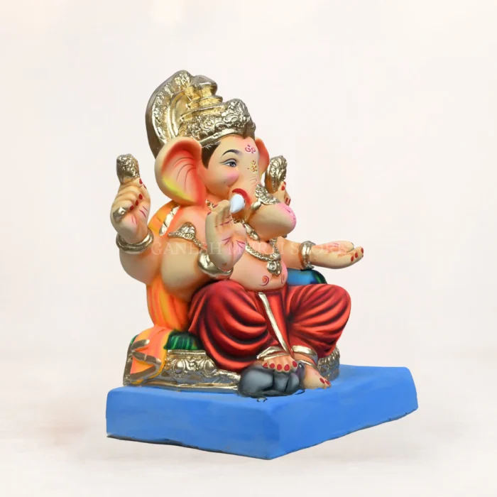 handmade Shadu Mati Ganesh idol face with intricate crown detailing and eco-friendly paint.