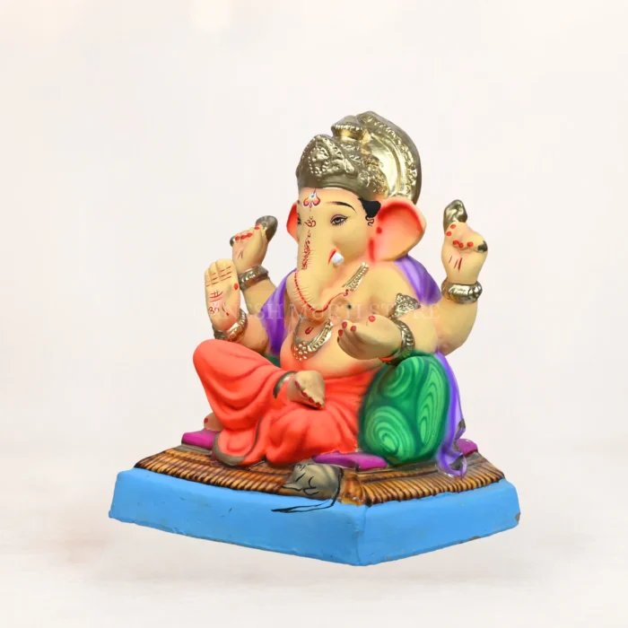 Shivrekar Double Load Orange 15 Inch Eco-Friendly Ganpati Murti handcrafted from natural Shadu clay for Ganesh Chaturthi.