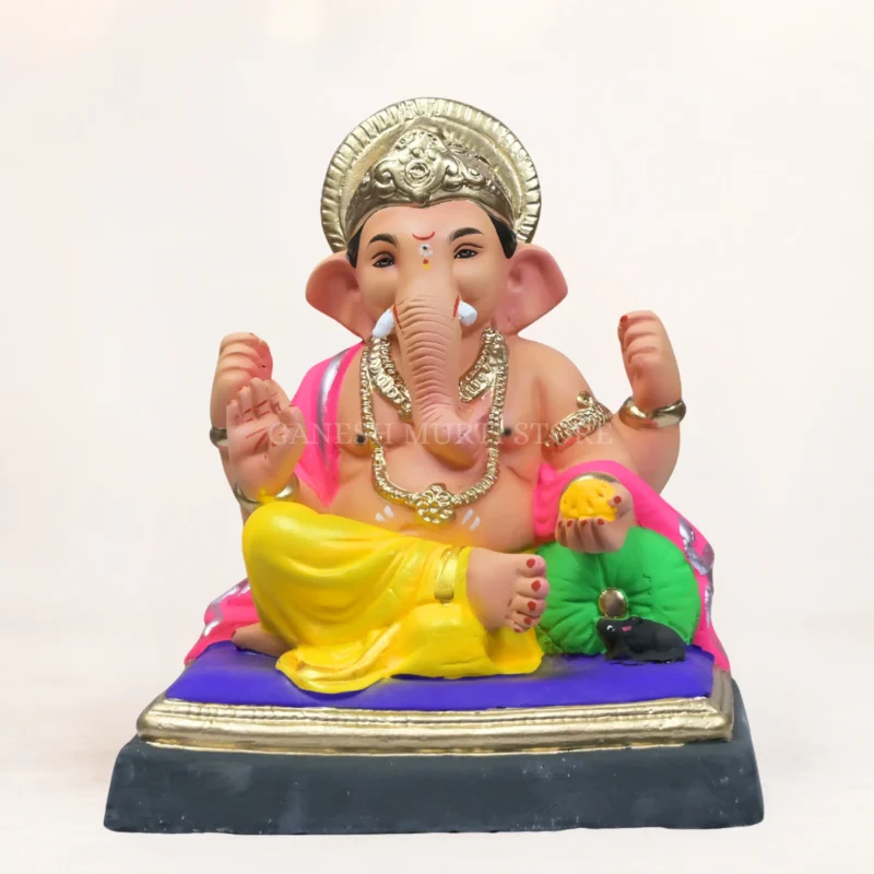 Mitti Ke Ganpati Murti 12 inch eco-friendly clay Ganesh idol in multicolor handcrafted for Ganesh Chaturthi celebrations
