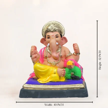 Eco-friendly Mitti Ke Ganpati Murti 12 inch handcrafted clay Ganesh idol in multicolor for home and festival decor