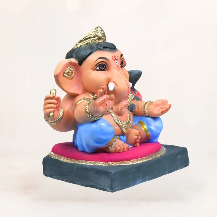 Eco-friendly clay Ganpati murti with traditional handcrafted details and natural colors.