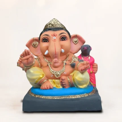 Eco-friendly Ganpati idol made from natural clay with plantable seeds, handcrafted for sustainable Ganesh Chaturthi celebrations.