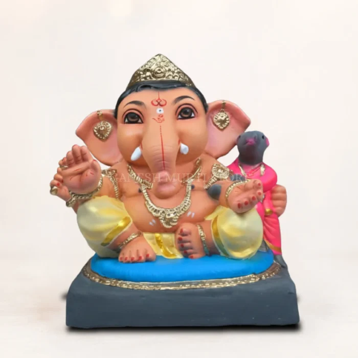 UNDHIR GATU LIGHT YOLLOW dhooti 14 inch ganpati KP Eco-friendly Ganpati idol made from natural clay with plantable seeds, handcrafted for sustainable Ganesh Chaturthi celebrations.