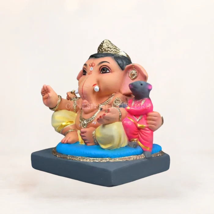 Handcrafted eco-friendly Ganpati idol made from natural clay for a sustainable Ganesh Chaturthi celebration.