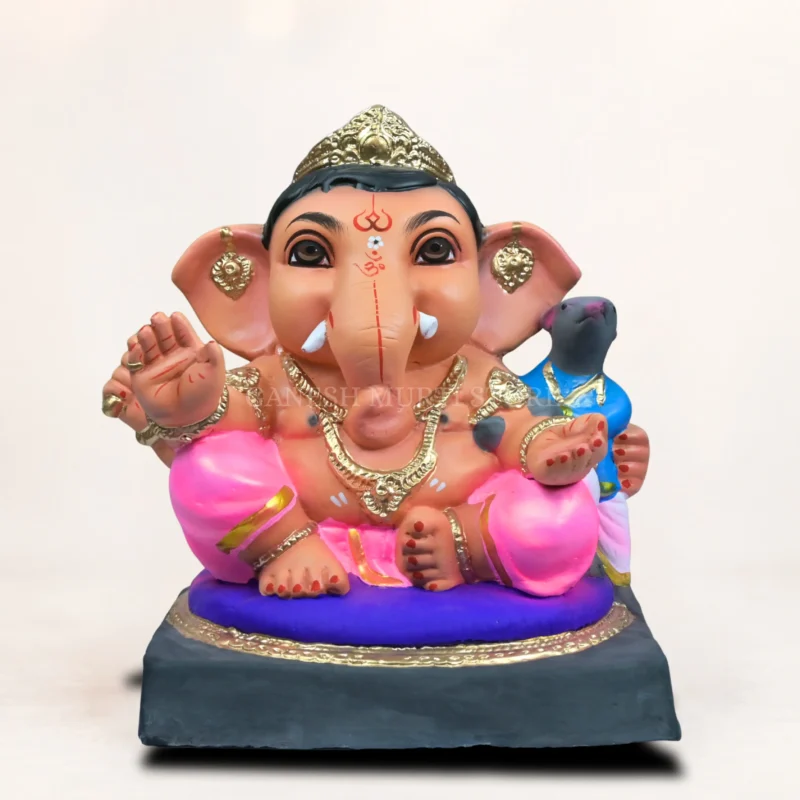 Eco-friendly Ganpati murti handcrafted from natural clay with intricate detailing, biodegradable design, and non-toxic colors for Ganesh Chaturthi.