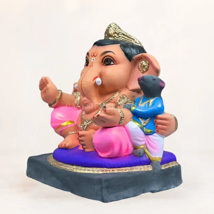 Shadu Mati Ganpati murti with traditional craftsmanship, eco-friendly materials, and vibrant natural colors for home worship