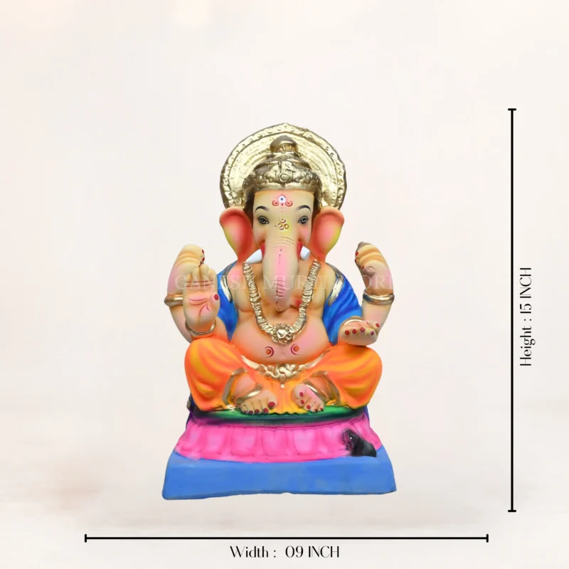 Upra Kamal Yellow Dhoti 15 Inch Eco Friendly Ganpati Idol handcrafted from natural Shadu clay for Ganesh Chaturthi.
