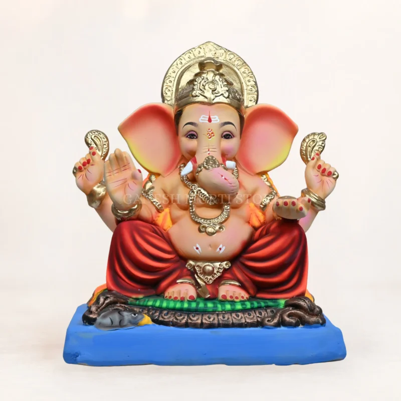 Close-up of Varadvinayak Red Dhoti 15 Inch Eco-Friendly Ganpati Idol with premium handcrafted detailing.