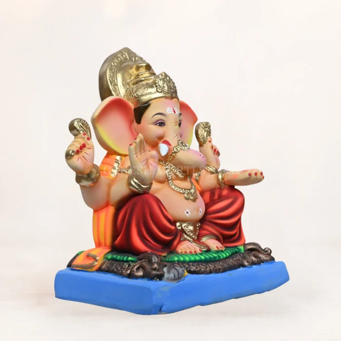 Front view of Varadvinayak Red Dhoti 15 Inch Eco-Friendly Ganesh Idol made from biodegradable Shadu clay.