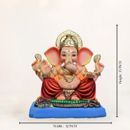 Side angle of Varadvinayak Red Dhoti 15 Inch Eco-Friendly Ganpati Murti handcrafted from natural clay.