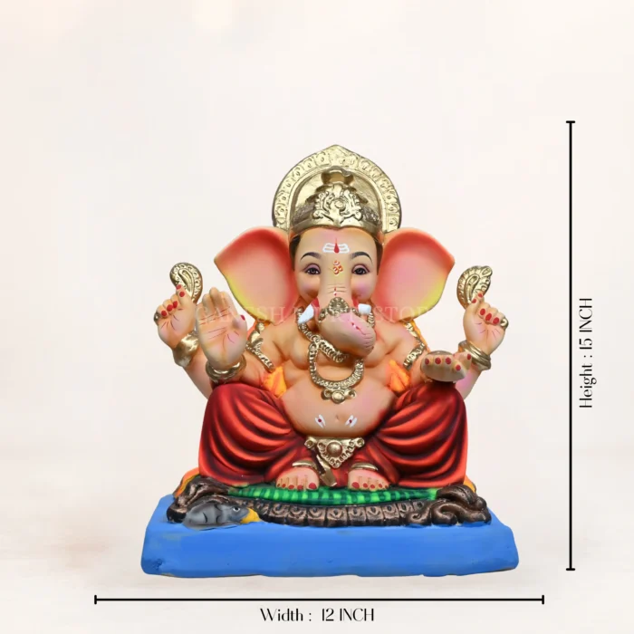 Side angle of Varadvinayak Red Dhoti 15 Inch Eco-Friendly Ganpati Murti handcrafted from natural clay.