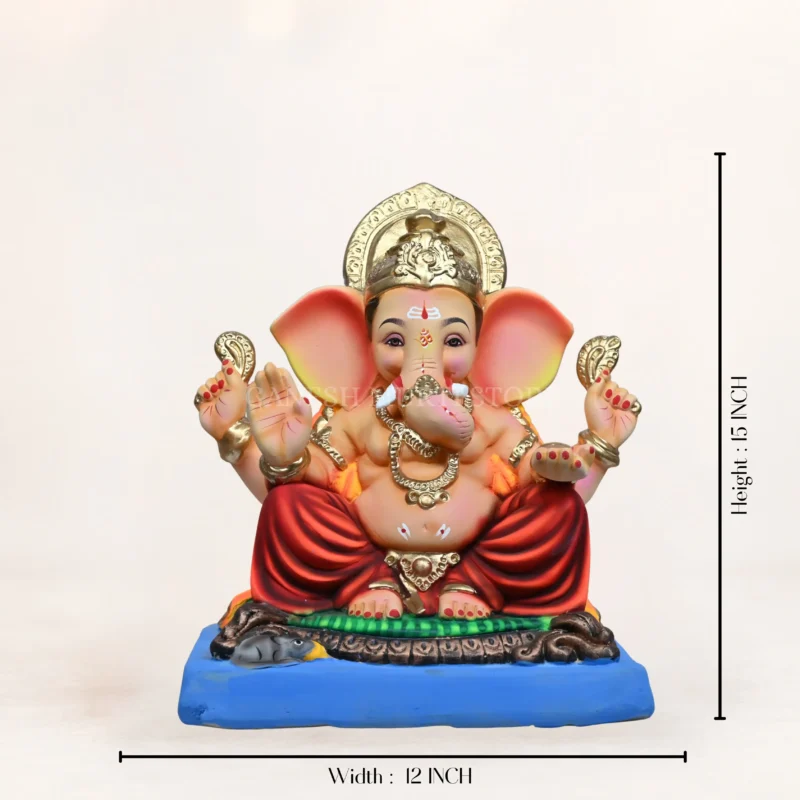 Side angle of Varadvinayak Red Dhoti 15 Inch Eco-Friendly Ganpati Murti handcrafted from natural clay.