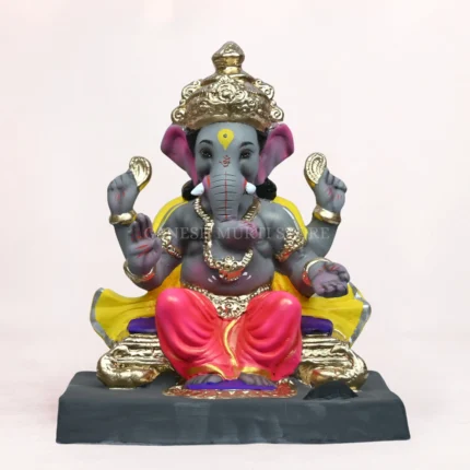 Vithu Singhaasan Pink Dhoti 14 Inch Eco-Friendly Ganpati Murti handcrafted from natural Shadu clay for Ganesh Chaturthi.