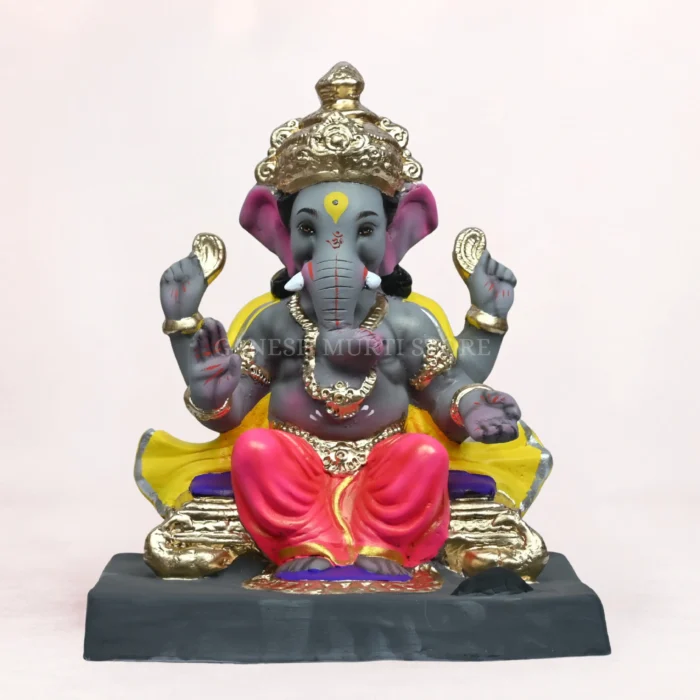 Vithu Singhaasan Pink Dhoti 14 Inch Eco-Friendly Ganpati Murti handcrafted from natural Shadu clay for Ganesh Chaturthi.