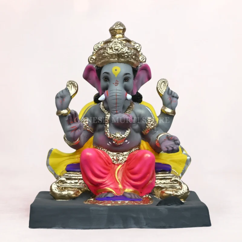 Vithu Singhaasan Pink Dhoti 14 Inch Eco-Friendly Ganpati Murti handcrafted from natural Shadu clay for Ganesh Chaturthi.