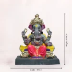 Front view of Vithu Singhaasan Pink Dhoti 14 Inch Eco-Friendly Ganesh Idol made from biodegradable Shadu clay.