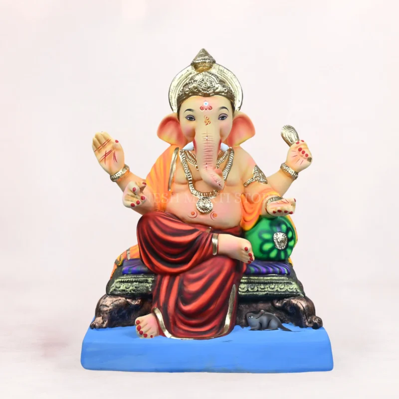 Furniture H Load Red 18 Inch Eco Friendly Ganpati Idol Shadu Mati clay