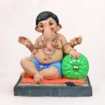 Handcrafted 18 Inch Aasan Load Shadu Mati Eco Friendly Ganpati Idol with Blue Dhoti for Ganesh Chaturthi in Delhi