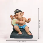 Close up detailed view of Cow Bal Sky Blue Dhoti 20 Inch Eco-Friendly Clay Ganpati Idol showing intricate hand-painted jewelry details