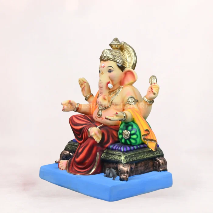 Furniture H Load Red 18 Inch Eco Friendly Ganpati Idol Side Angle Shadu Mati clay