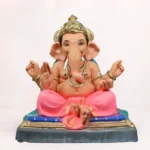 Handcrafted Gattu Aasan Pink Dhoti 20 Inch Eco Friendly Ganpati Idol made from natural Shadu Mati clay.