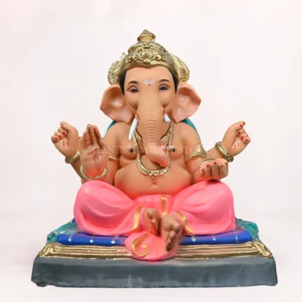 Handcrafted Gattu Aasan Pink Dhoti 20 Inch Eco Friendly Ganpati Idol made from natural Shadu Mati clay.
