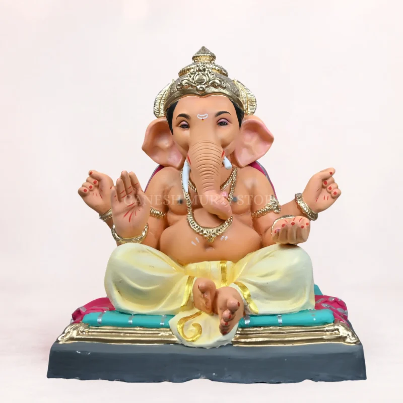 Handcrafted Gattu Aasan Yellow Dhoti 20 Inch Eco Friendly Ganpati Idol made from natural Shadu Mati clay.