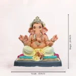 Zoomed-in close-up view highlighting the intricate ornaments and detailed facial features of the Gattu Aasan Yellow Dhoti 20 Inch Eco Friendly Ganpati Idol