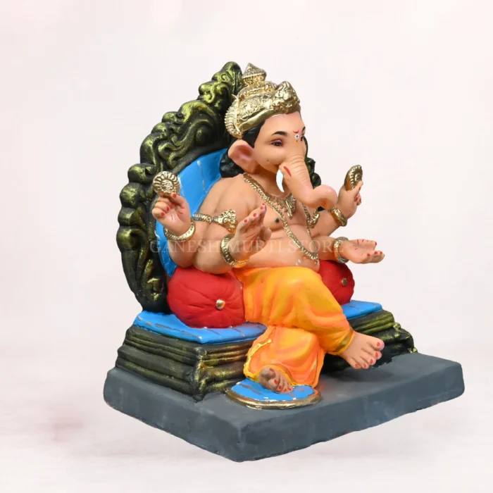 Handcrafted 18 inch Kichi Prabhaval eco friendly Ganpati idol made of clay with yellow dhoti