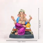 Close up detailed view of Koach Load Purple 18 Inch Eco-Friendly Clay Ganpati Idol showing intricate hand-painted jewelry details