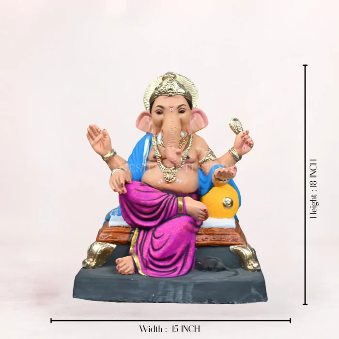 Close up detailed view of Koach Load Purple 18 Inch Eco-Friendly Clay Ganpati Idol showing intricate hand-painted jewelry details