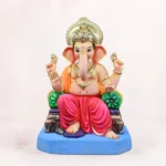 Maharaja Double Load Pink Dhoti 20 Inch Eco Friendly Ganpati Murti Idol sitting symmetrically between decorative double bolsters (double load)