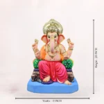 Close up detailed view of Maharaja Double Load Pink Dhoti 20 Inch Eco Friendly Ganpati Murti Idol showing intricate golden hand painted jewelry details