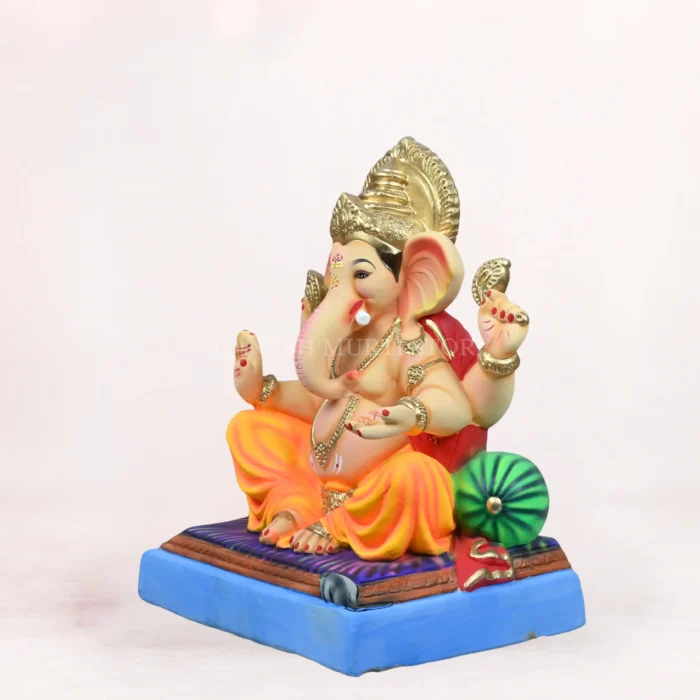 Mahisuri Double Load Yellow 18 Inch Eco Friendly Ganpati Idol Side View