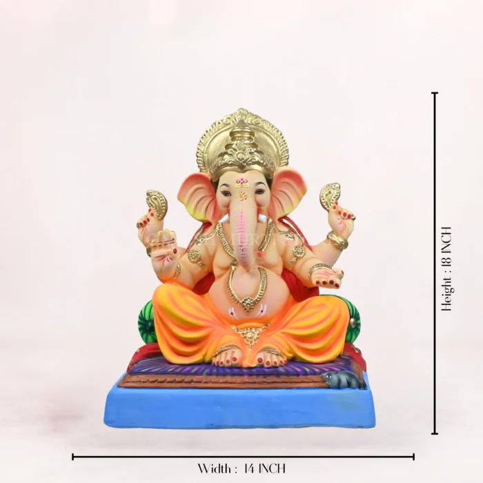 Close up zoom view of Mahisuri Double Load Yellow 18 Inch Eco Friendly Ganpati Idol Shadu Mati clay