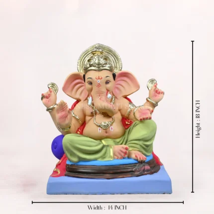 Peshwa Load Light Green 18 Inch Eco Friendly Ganpati Idol Close Up Shadu Mati clay
