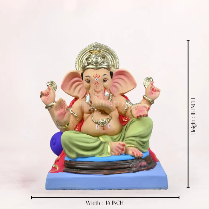 Peshwa Load Light Green 18″ Inch Eco-Friendly Ganpati Idol sz Peshwa Load Light Green 18 Inch Eco Friendly Ganpati Idol Close Up Shadu Mati clay