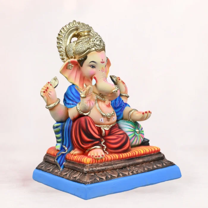 Handcrafted Peshwai Load Red Dhoti 20 Inch Eco-Friendly Ganpati Idol made from natural Shadu Mati clay.