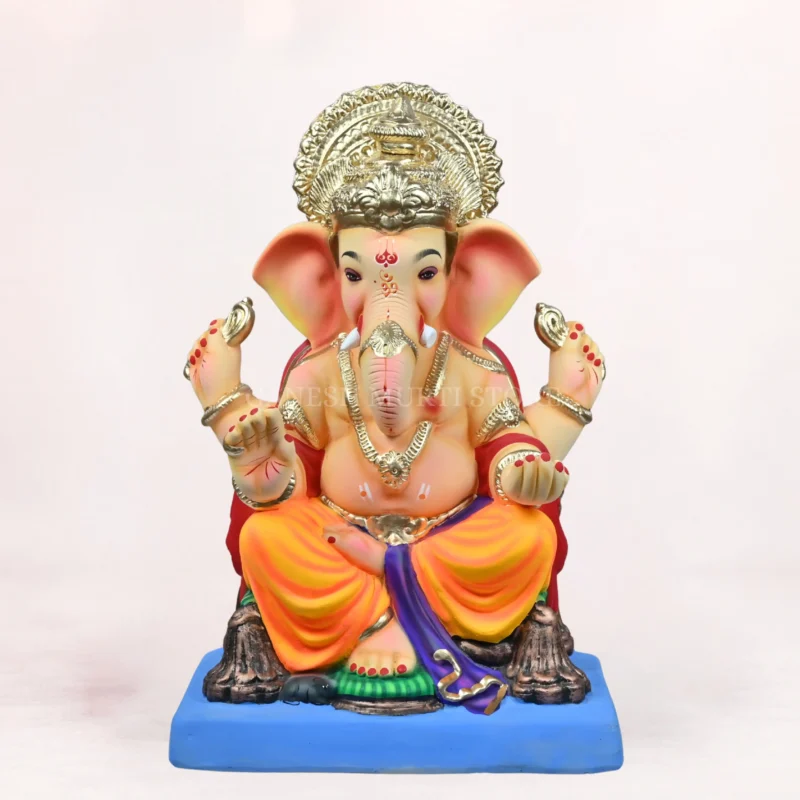 Handcrafted Philip Yellow Dhoti 20 inch Eco Friendly Ganpati Idol made from natural Shadu Mati clay.