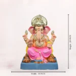 Zoomed-in close-up view highlighting the intricate ornaments and detailed facial features of the Philips Pink Dhoti 20 inch Eco Friendly Ganpati Idol.