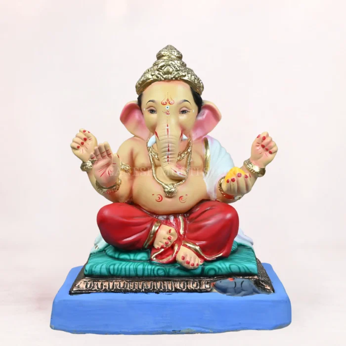 Handcrafted Philips Red Dhoti 20 Inch Eco Friendly Ganpati Idol made from natural Shadu Mati clay.