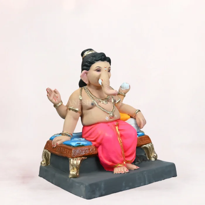 Raja Bal Pink Load 18 Inch Eco Friendly Ganesh Idol Side View Shadu Mati clay