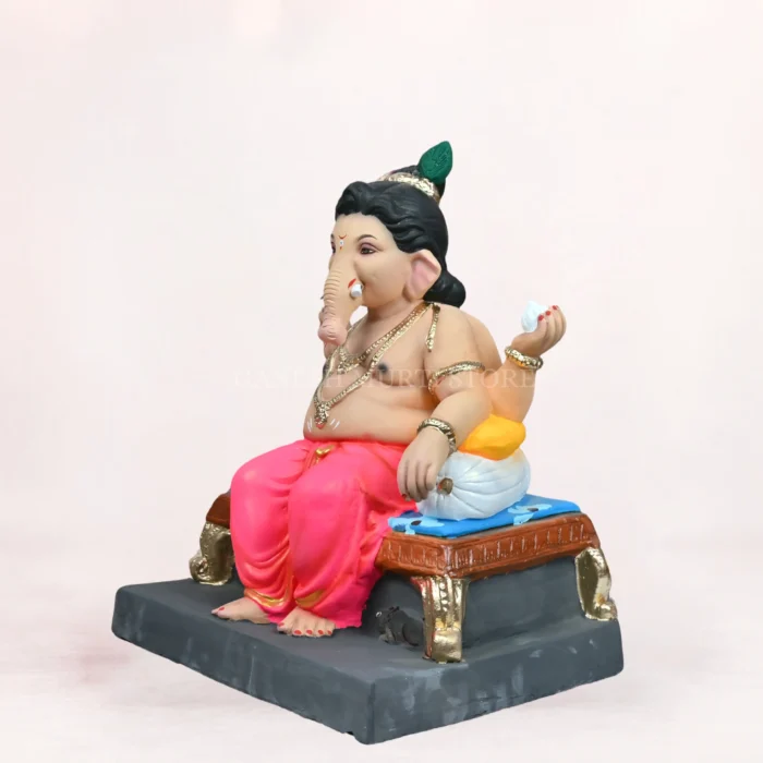 Raja Bal Pink Load 18 Inch Eco Friendly Ganesh Idol Side Angle Shadu Mati clay