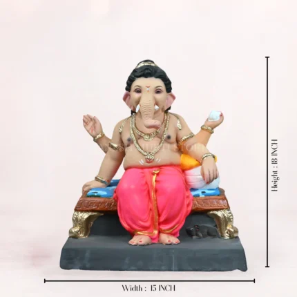 Raja Bal Pink Load 18 Inch Eco Friendly Ganesh Idol Close Up Shadu Mati clay