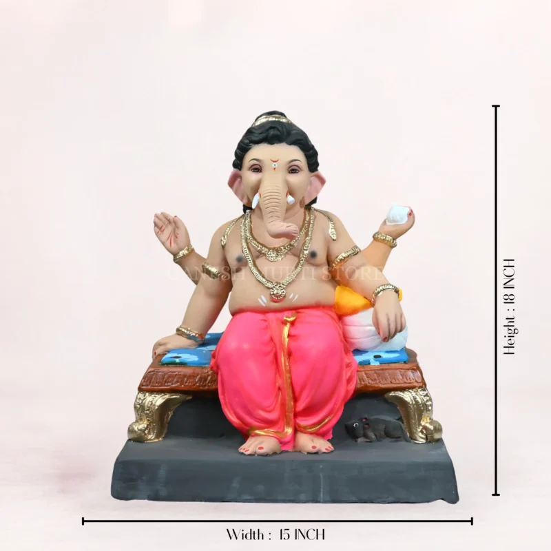 Raja Bal Pink Load 18 Inch Eco Friendly Ganesh Idol Close Up Shadu Mati clay