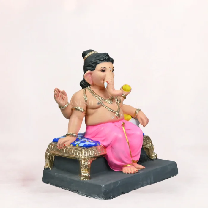 Raja Bal light Pink Load 18 Inch Eco Friendly Ganesh Idol Side Angle Shadu Mati clay