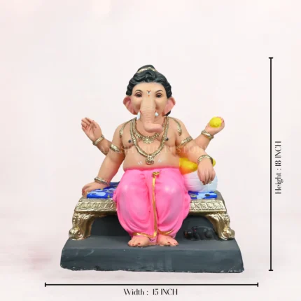 Raja Bal light Pink Load 18 Inch Eco Friendly Ganesh Idol Close Up Shadu Mati clay