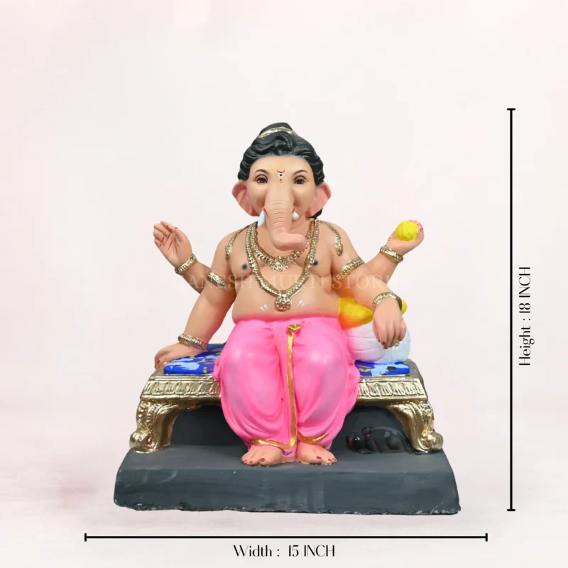 Raja Bal light Pink Load 18 Inch Eco Friendly Ganesh Idol Close Up Shadu Mati clay